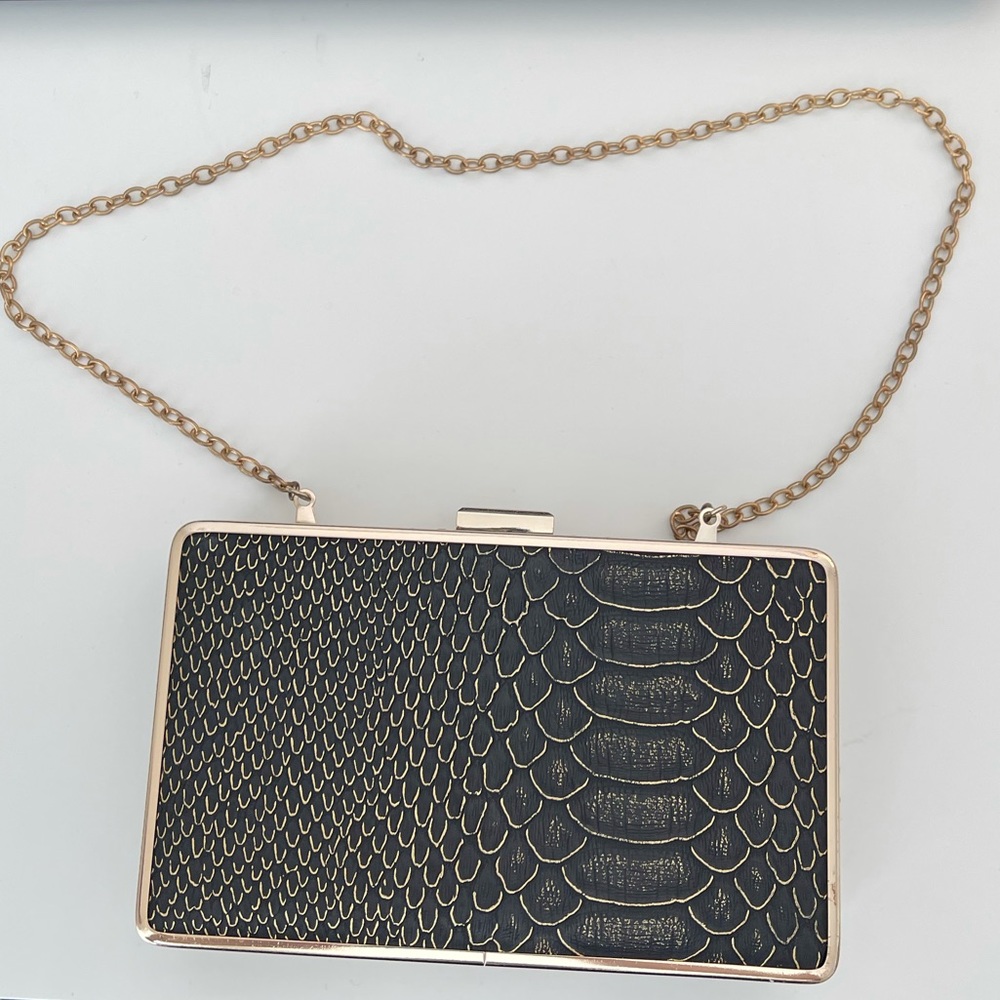 Black & Gold Snakeskin Clutch